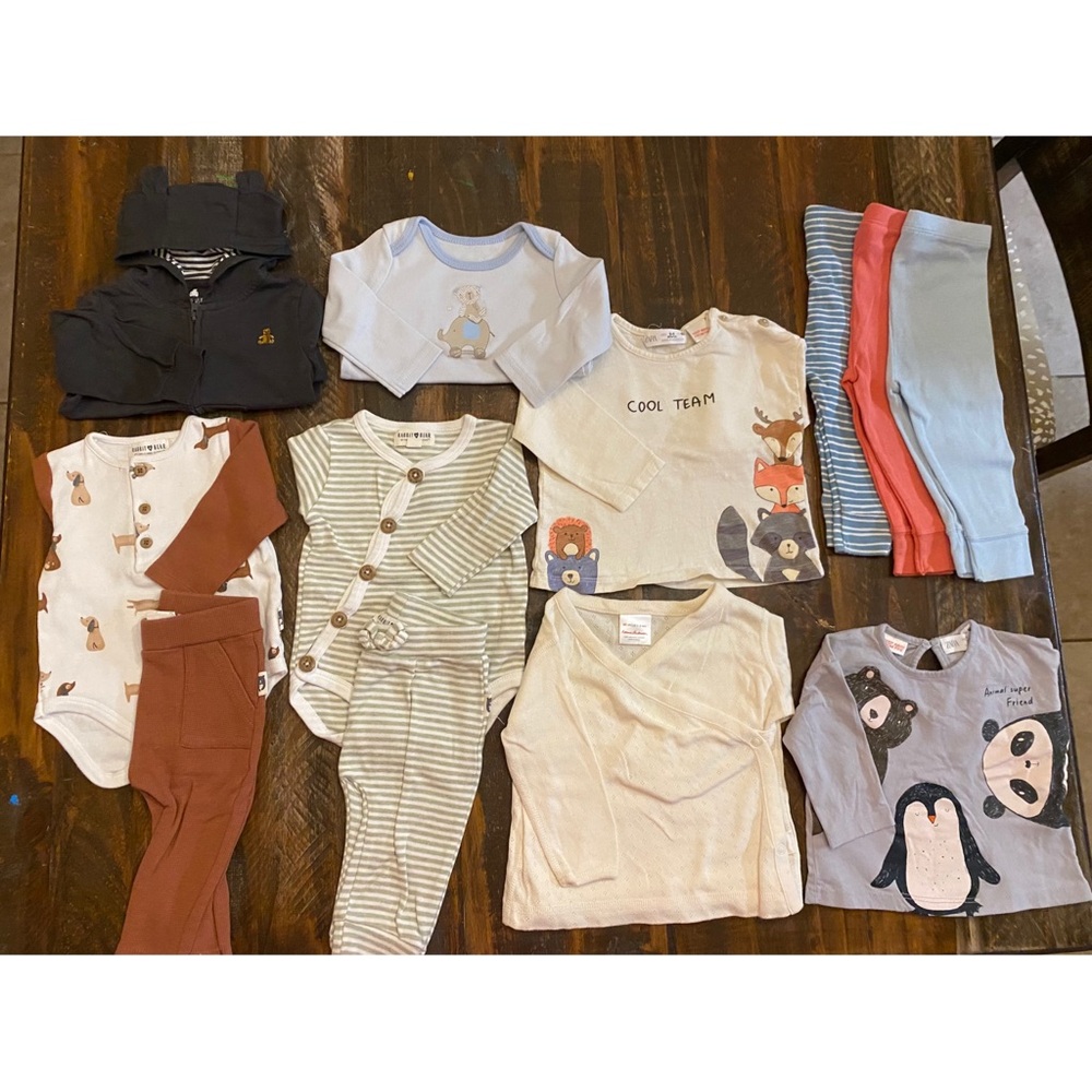 Baby Boy 3-6M Clothing Lot Animal Print Matching Set PJs Onesies